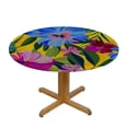 thumbnail image 3 of Nawypu Round Fitted Edged Table Cover Colorful Peony Round Tablecloth with Poppy Leaf Circular Table Cover Waterproof Wipeable Table Cloth, 3 of 7