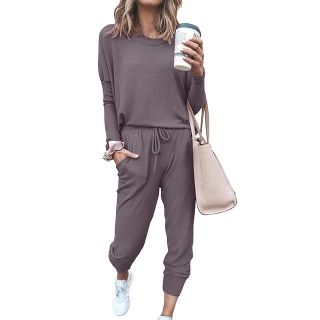 Conjunto de Chándal PRETTYGARDEN para Mujer, Set de Salón, Manga Larga, Gris, Talla 2XL