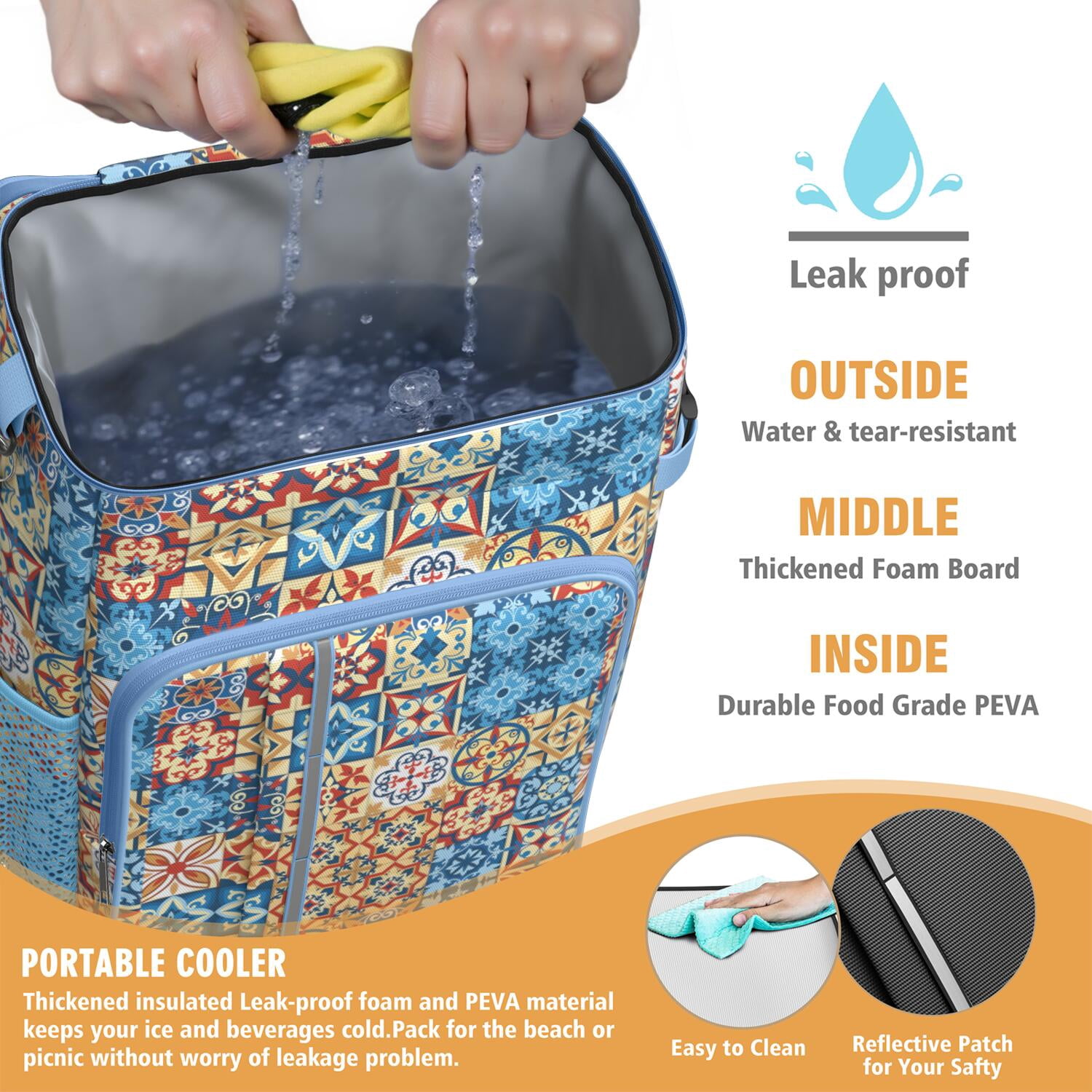 Travel Cooler Bag - Boho Bohemia Flower Camping Beer Cooler Backpack with Bottle Opener- Waterproof Insulated Picnic Backpacks - Cooler Bag for Beach