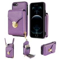 for iPhone 7 / 8 / SE 2020 / SE 2022 Case Wallet with Shoulder Strap for Women - Crossbody Lanyard,Zipper Pocket,Credit Card Holder,Shockproof - Metal Buckle Closure Premium PU Leather Case, Purple