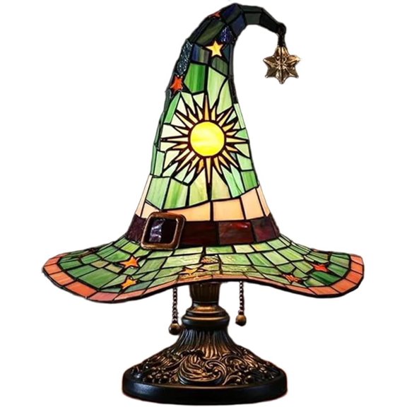 Witch Hat Lamp, Autumn Witch Lamp, Witchs Hat Lamps Stained Glass, WitchLamp, Stained Glass Witchs Hat Lamps, for Bedroom Party of Holiday Decoration (B, Small)