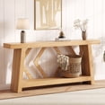 thumbnail image 1 of 70.9 Inch All-Wood Console Table, Ultra-Stable Trapezoid Leg Sofa Table Behind Couch, 2-Tier Extra Long Entryway Table for Hallway, Living Room, Narrow Foyer, Oak, 1 of 7