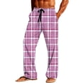 thumbnail image 3 of Txeol Men's Elastic Waist Pj Pants Cotton Lightweight Plaid Lounge Sleepwear Casual Straight Leg Drawstring Pants with Pockets,Purple,L, 3 of 10