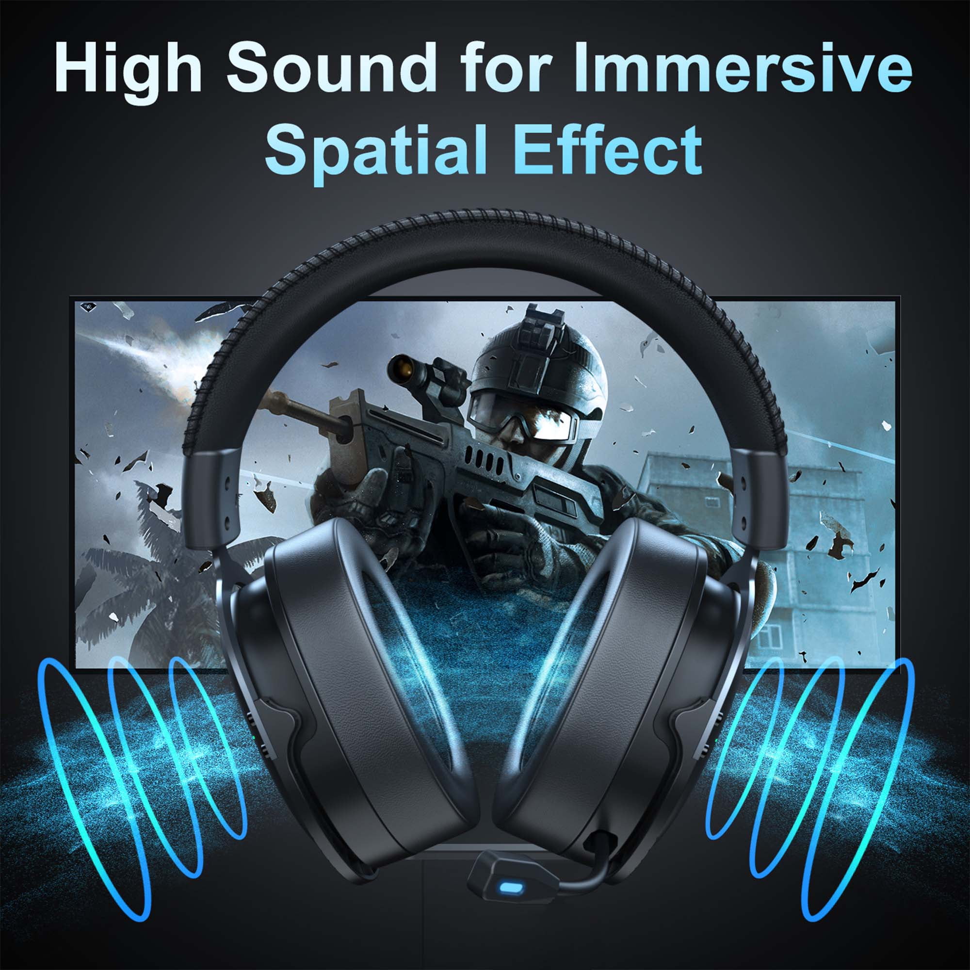 Seenda Wireless Gaming Headset for PS4 PC Xbox One PS5 Controller, Noise Cancelling Over Ear Headphones with Mic, LED Light, Bass Surround
