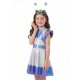 thumbnail image 2 of RUINIXCW Girl Alien Metallic Dress Antenna Headband and Rainbow Glasses, 3 Piece Robot Cosplay Set for Halloween Party, 2 of 8