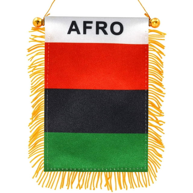 Anley 4 X 6 Inch Afro American Fringy Window Hanging Flag - Mini Flag Banner & Car Rearview Mirror Décor - Fringed & Double Sided - Pan African Hanging Flag with Suction Cup