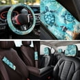 thumbnail image 4 of Uorisanigo Sea Turtle 14 Pack Automobile Seat Cover Sets Steering Wheel Cover and Cars Headrest Cover Car Console Cover Cars Water Cup Coaster Keychain Soft Elastic Fabrics Fit for Car SUV, 4 of 6