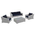 thumbnail image 3 of Modway Conway Sunbrella® Outdoor Patio Wicker Rattan 4-Piece Furniture Set in Light Gray Navy, 3 of 11