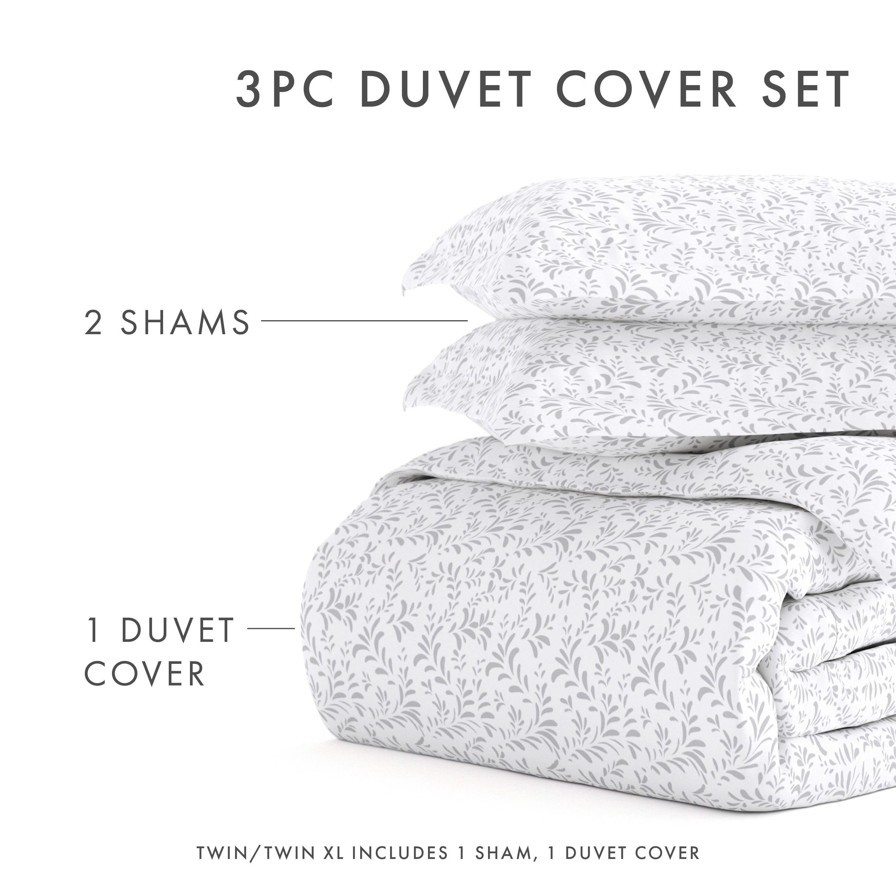 Noble Linens Premium Ultra Soft 3 Piece Burst of Vines Print Duvet Cover Set