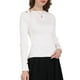 thumbnail image 1 of Suéter de mujer Inspire Chic de punto acanalado, cuello barco, de manga larga, con dobladillo dividido, casual, 2XL, blanco, 1 of 5