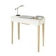 Vanity Table with Lights and FlipUp HD Mirror, White, Solid Wood Legs