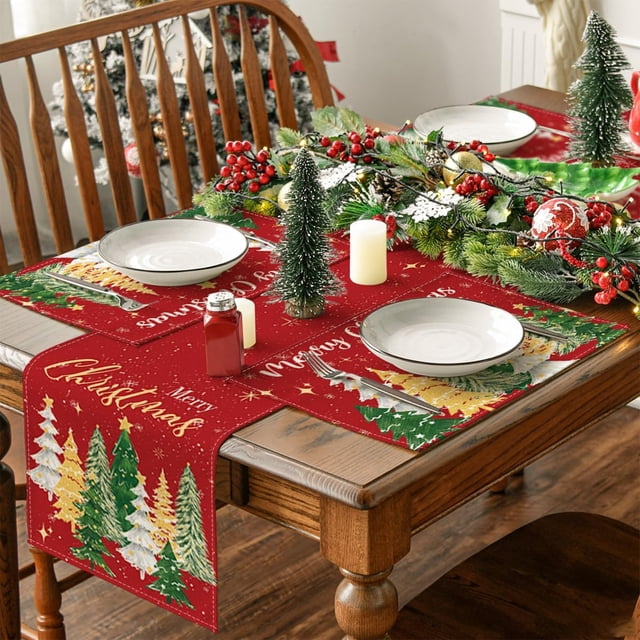 Aodebiao 12x18 Inch Snowflake Holiday Table Mats Wrinkle-Resistant Polyester Washable Decorative Dining Placemats for Party Kitchen Home Decor