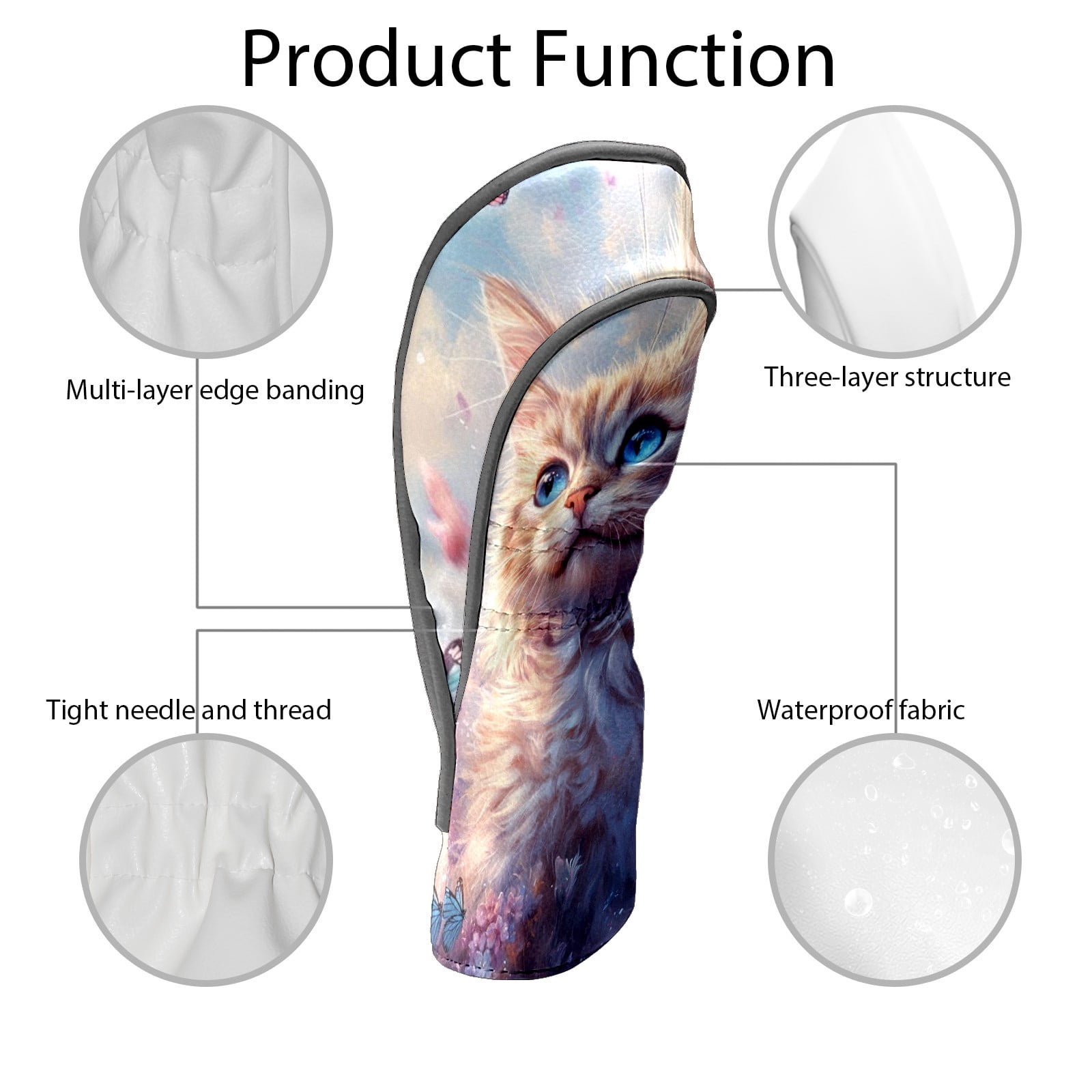 Golf Club Covers PU Leather Waterproof Head Covers for Fairway Woods Hybrids Dream Cat Unisex Fits Most Brands