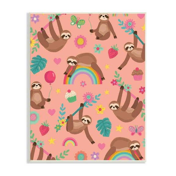Stupell Industries Sloths Climbing Botanical Branches Whimsical Floral Pattern Graphic Art Unframed Art Print Wall Art, Design by Lisa Perry Whitebutton