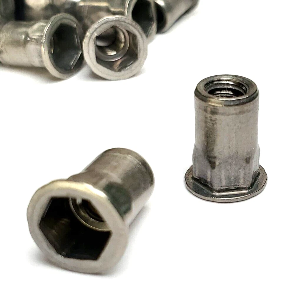 CIRCLE- 1/4"-20 Half Hex Body Rivet Nut Stainless Steel 1/4 X 5/8" Rivnut 1/2 Hex 50 Pk