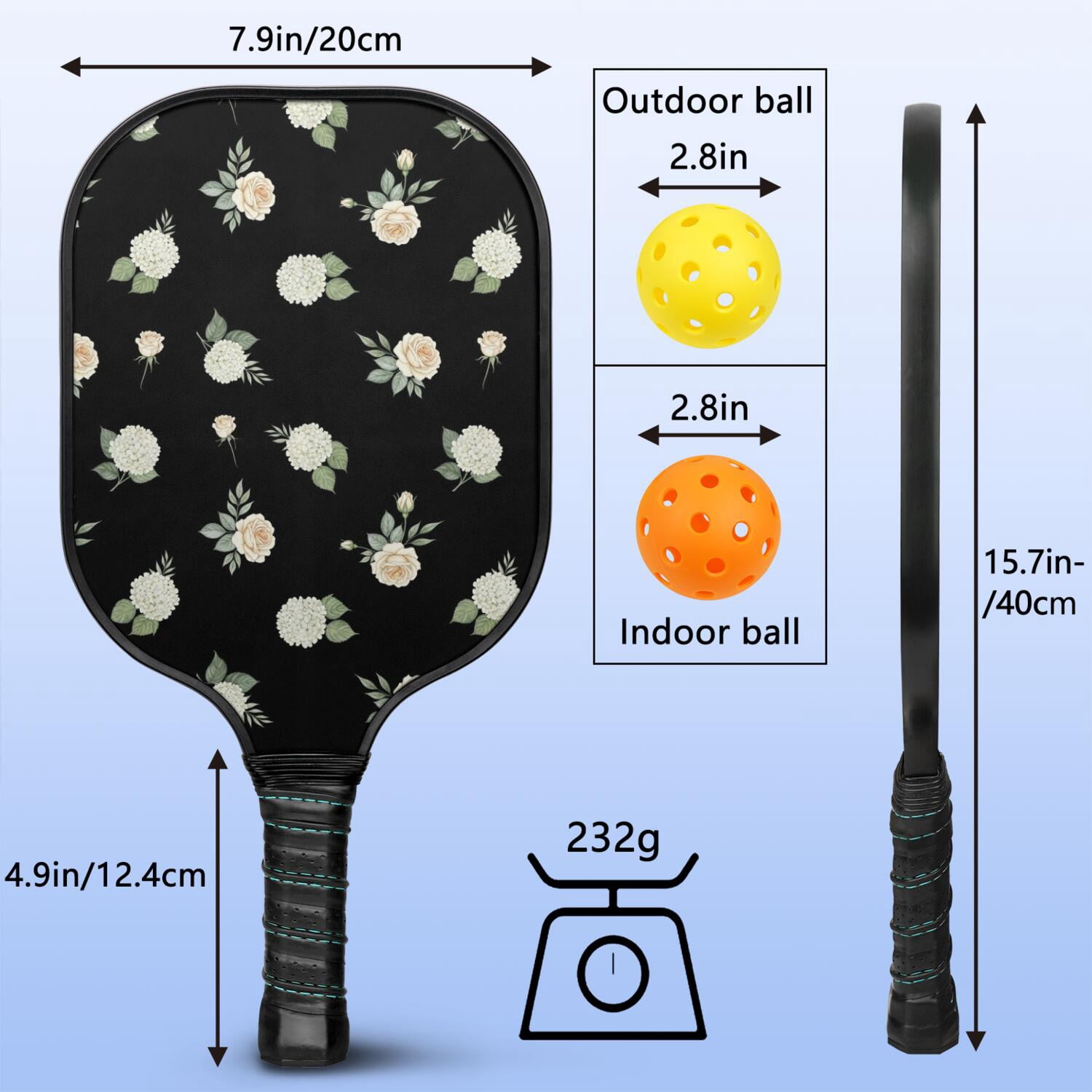 Pickleball Paddles Set,Pioneer Flower Floral Print Pattern Fiberglass Surface Pickleball Racket Set with 2 Indoor Outdoor Pickleball Balls and Pickleball Bag,Pickle-ball Equipment