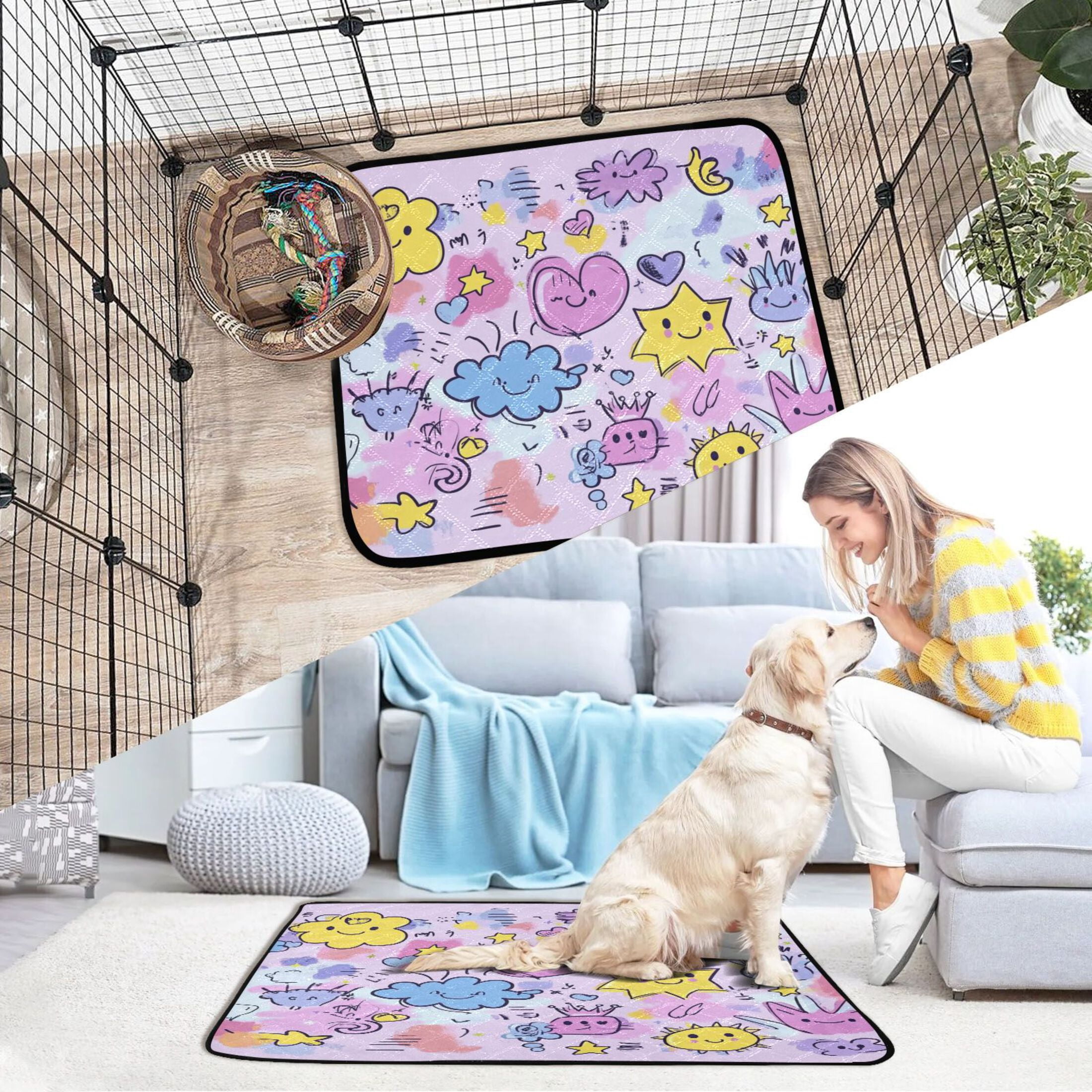 Qxltty Graffiti Elements Pattern Cat litter Pads Pet Set of 2 Diaper Mats Center Anti-leakage Layer Absorbent Soft and Comfortable