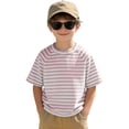 thumbnail image 4 of YDFCWXW Little Kids Striped T-Shirt Boys Girls Short Sleeve Cotton Tee Tops Toddler Raglan Sleeve Crewneck Shirt (Light Pink, 2-3 Years), 4 of 6