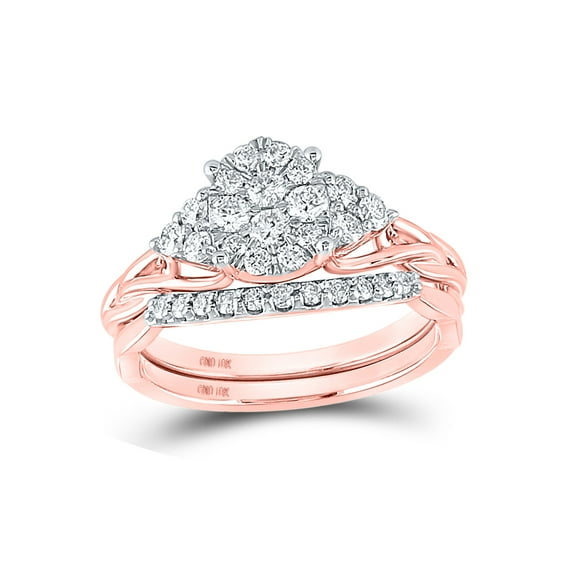 10kt Rose Gold Round Diamond Cluster Bridal Wedding Ring Band Set 5/8 Cttw