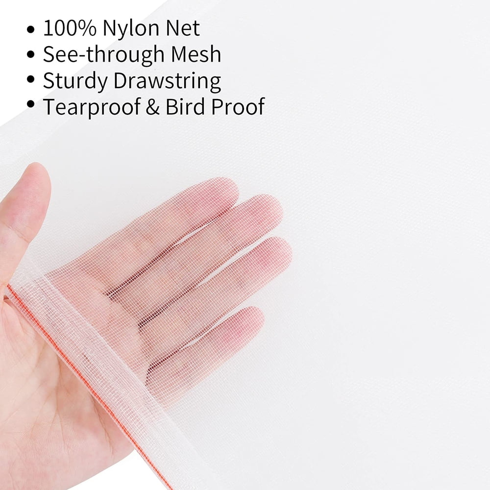 Fruit Protector Bags, 100 Pack 12"x8" Reusable Fruit Mesh Bags with Drawstring, Nylon Mesh Fruit Bags for Fruit Trees, Vegetables, Flowers and Plants