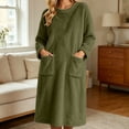 thumbnail image 6 of LEAVINGSUO Nightgowns for Women Plus Size Long Sleeve Pullover Winter Casual Nightgown long dress with plush fabric For Home Use Army Green L, 6 of 7