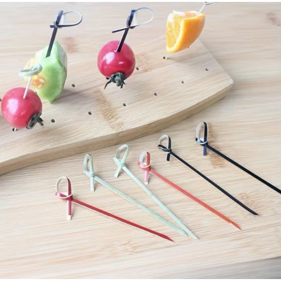 1 juego aleatorio de brochetas de bambú anudadas, cócteles desechables, bocadillos for fiestas, tenedores for comida al aire libre, brochetas de frutas