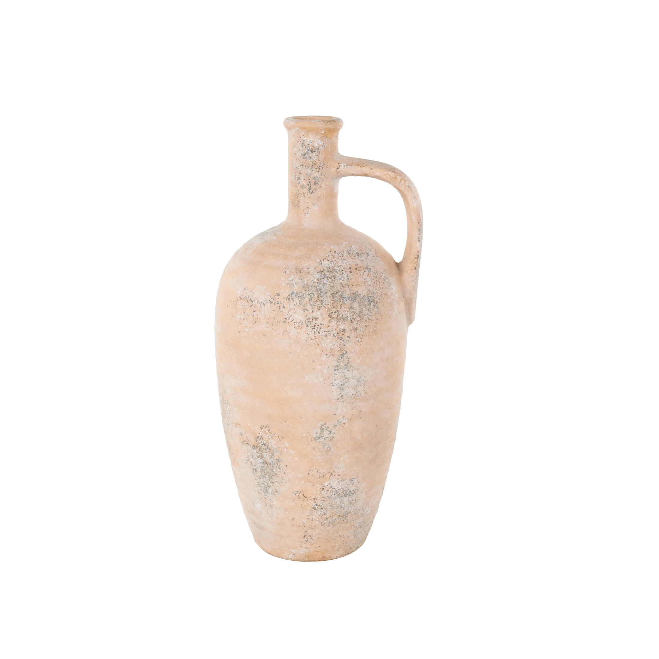 DecMode 18" Antique Style Distressed Beige Ceramic Vase with Handle
