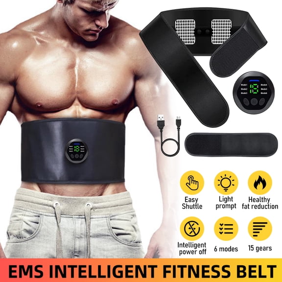DFITO EMS Abdominal Stimulator Belt, Exercise Fitness Toning Massager for Men and Women, USB Rechargeable, No Gel Sheet, Multi Modes