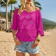 thumbnail image 2 of Crochet Lattice Tops For Women Crewneck Sweater Wrinkle Free Travel Clothes For Women Peasant Tops For Women Basic Tees For Women Crochet Tunics And Pullovers Knitted Tops For Women Summer, 2 of 5