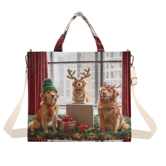 Corduroy Tote Bag for Women Shoulder Handbags Fashion Ladies Purses Satchel Messenger Bags Three Dogs S