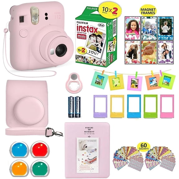 Fujifilm Instax Mini 12 Instant Camera with 20 Film Sheets, Shutter Accessories, Color Filters, Photo Album & Assorted Frames, Blossom Pink