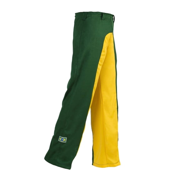 JL Sport Pantalon Authentique Capoeira Brésilienne Arts Martiaux - Unisexe (Vert et Jaune)