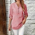 thumbnail image 4 of Warop Women's Plaid Elegant V Neck 3/4 Sleeve Button Down Blouse Shirt with Sleeve Tab for Office Work Daily Wear, 4 of 9