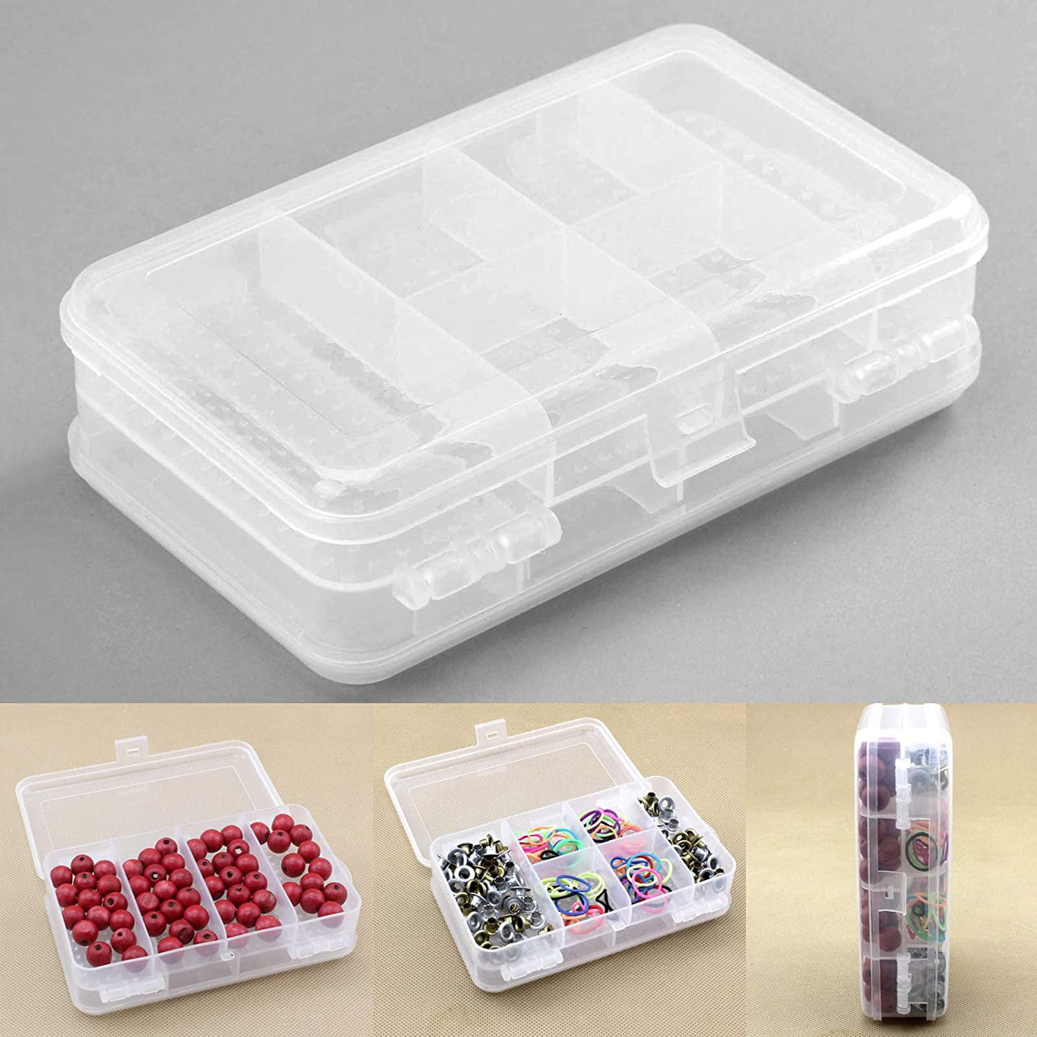 Lot of 6 Containers 4 Compartment Plastic Craft Storage Organizer Beads Jewelry 