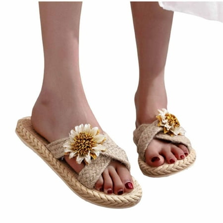 

Tuscom Slide Sandals for Women Beach Sandlas for Ladies Dressy Summer Casual Boho Floral On Top Strap Comfy Slip On Cork Foot Bed Flat Low Wedge Platform Slides for Beach or Pool Flip-flops