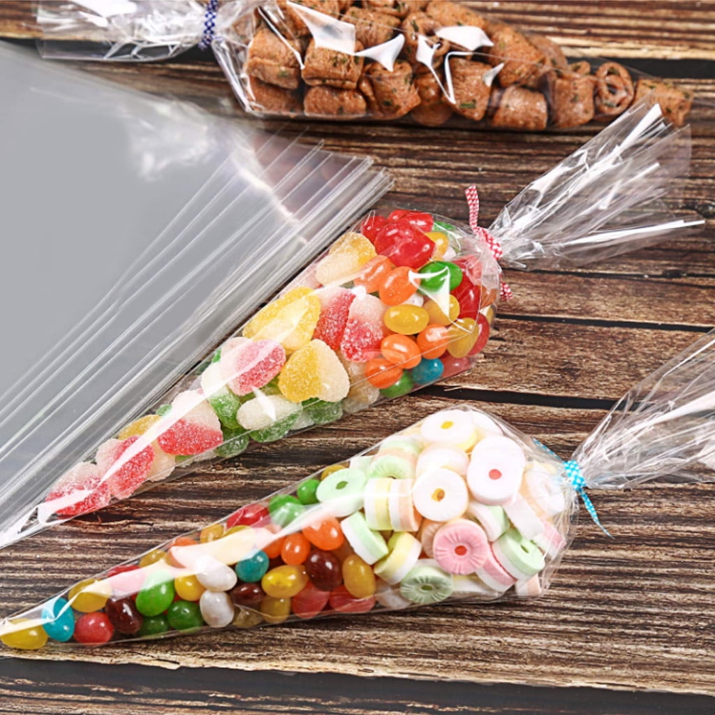 snorda Clear Cone Plastic Cone Bags 50/100/200 PCS with Little Assorted