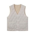 thumbnail image 2 of Dazajoo White Quilted Vest for Women Fleece Lined V Neck Puffer Vests Plus Size Button Down Sleeveless Jacket Coats with Pockets,XXXXL, 2 of 5