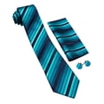 thumbnail image 3 of Barry.Wang Teal Silk Ties for Men Sets Woven Black Striped Formal Necktie Pocket Square Cufflinks Wedding Party 4PCS, 3 of 5