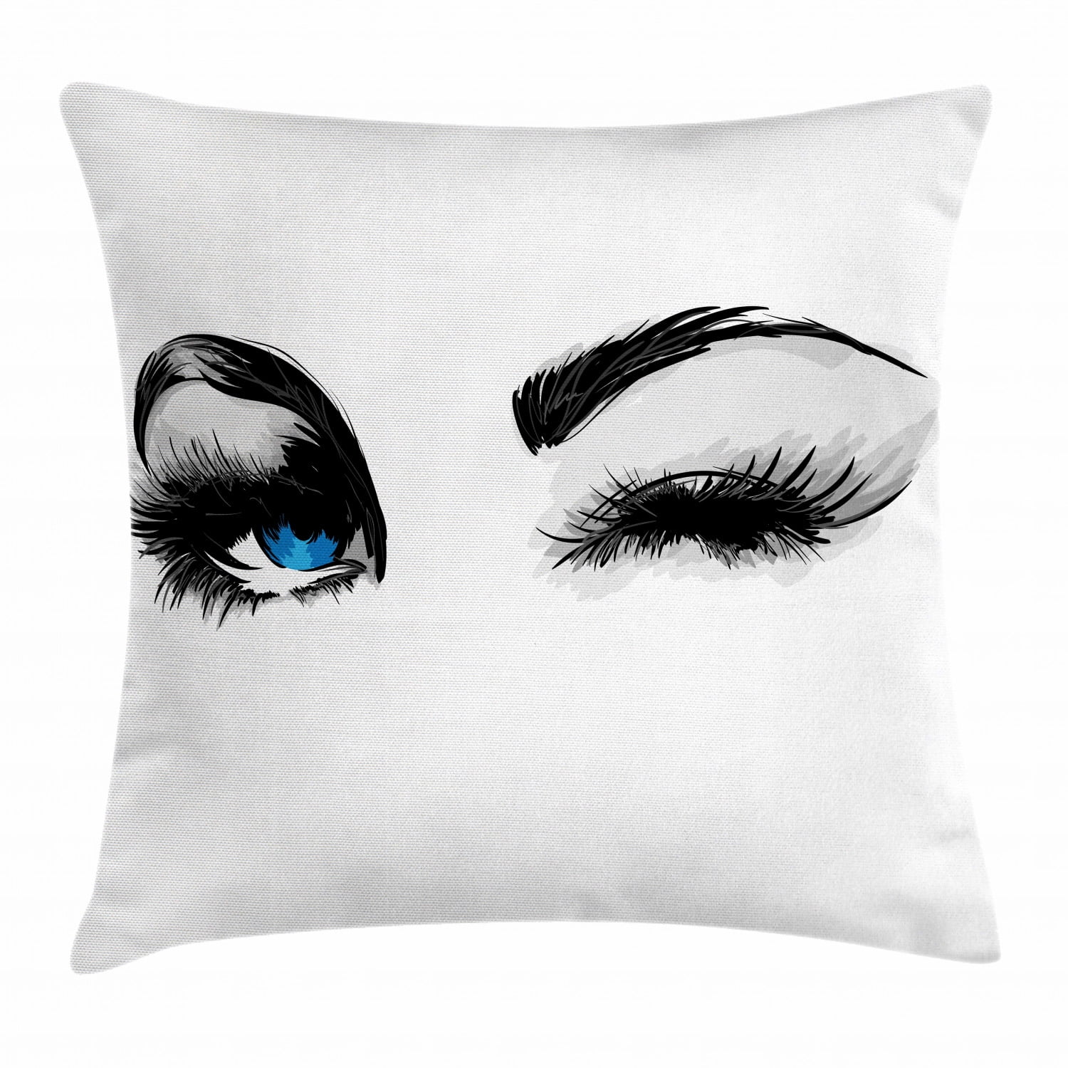 Eye Throw Pillow Cushion Cover, Flirty Attractive Woman with Blue Eyes