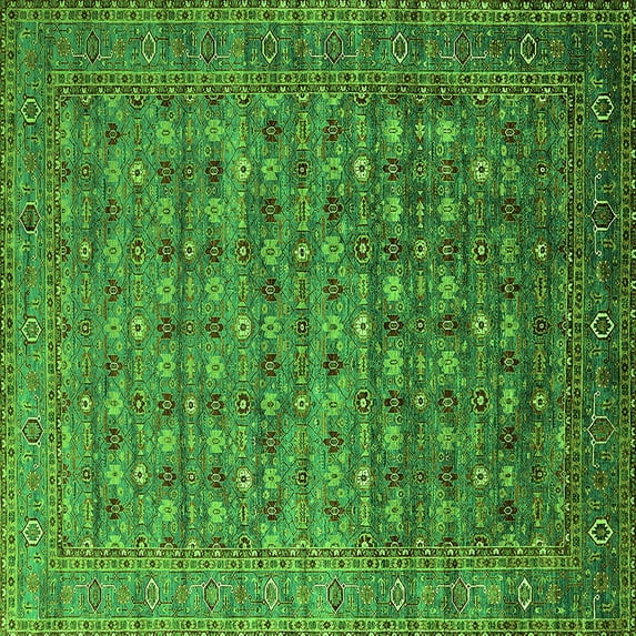 Ahgly Company Indoor Square Oriental Green Traditional Area Rugs, 6' Square