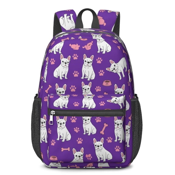 French Bulldog and Dog Paw Print 17" School Backpacks for Teens,Waterproof Oxford Fabric,S-Shape Padded Straps for School,Travel,Hiking,Camping