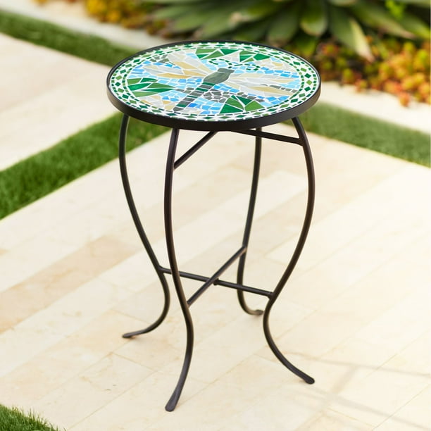 Teal Island Designs Modern Black Round Outdoor Accent Table 14" Wide