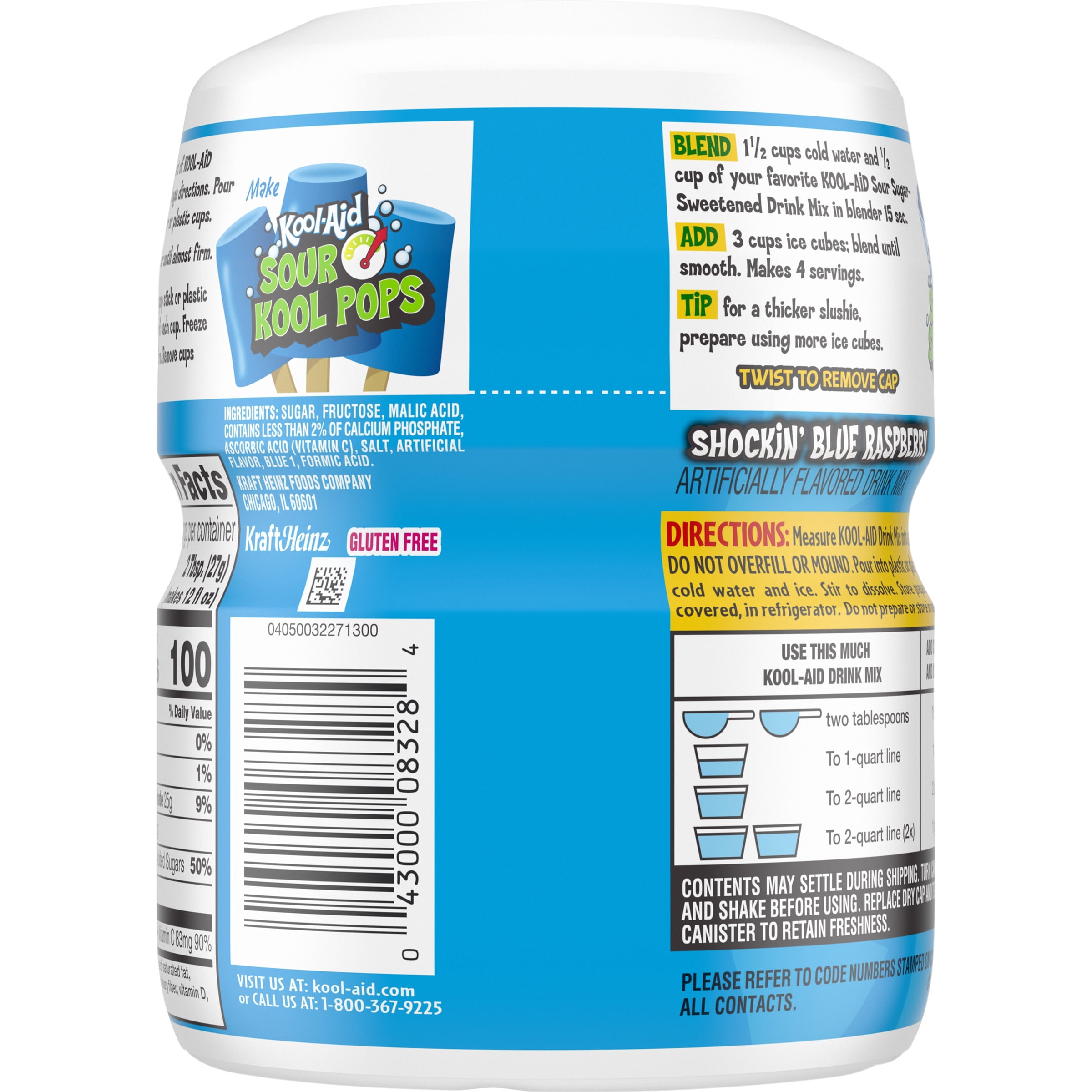 Kool-Aid Sour Shockin' Blue Raspberry Sugar-Sweetened Artificially Flavored Powdered Soft Drink Mix, 19 oz Canister