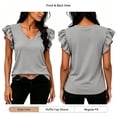 thumbnail image 2 of Fancifize Women's Ruffle Cap Sleeve Shirts Summer Casual V Neck Striped Tees Trendy Color Block Tops, 2 of 7