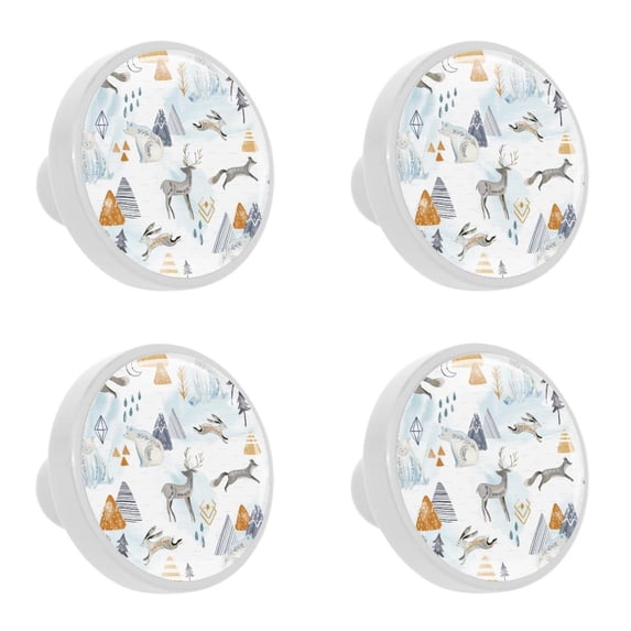 4 Pcs Winter Animals Knobs for Kitchen Cabinet Cupboard Dresser Bookcase Drawer Pulls Handles Round Home Decor