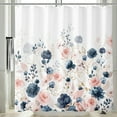 thumbnail image 2 of Bevtee Blue and Pink Floral Shower Curtain, Waterproof Fabric Flowers Bathroom Shower Curtain with 12 Hooks, 72 x 72 Inch, 2 of 6