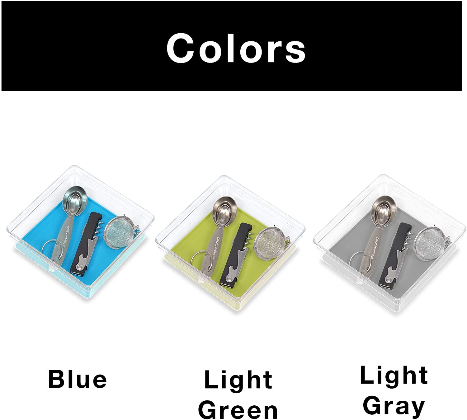 Smart Design Plastic Drawer Organizer - Set of 6 - 6 x 6 Inch - Silicone Bottoms - BPA Free - Utensils, Silverware, Organization - Kitchen - Gray