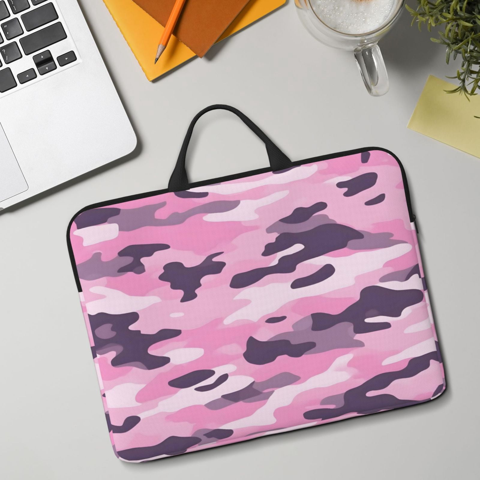 Laptop Sleeve Bag For Women Men 14inch Waterproof Durable Protective Computer Carrying Cover Handle Laptop Case Bag Texture Military Camouflage Pattern Abstract Pink_3