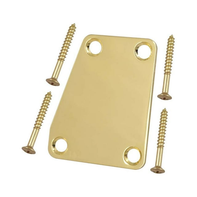 QualitChoice Electric Guitar Neck Plate Solid Color Replace Component Metal Guitars Board Music Instrument Accessory with Screws Golden 1Set
