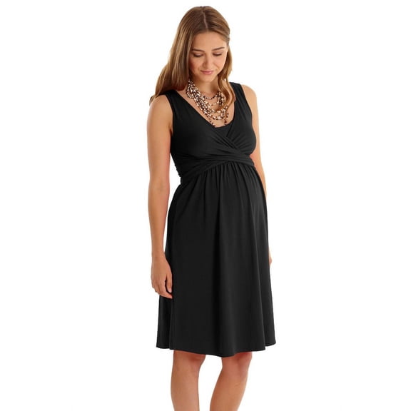 Ava Sleeveless Wrap Nursing Dress (Black) - S